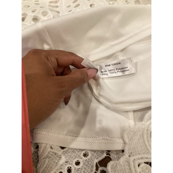 Boston Proper mixed media white lace crochet eyelet v neck sleeveless midi dress - Picture 3 of 8